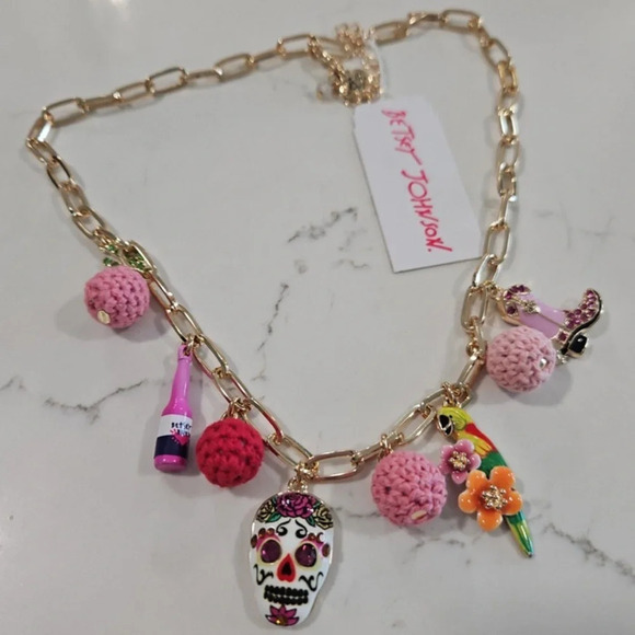 BETSEY JOHNSON Boho Southwestern Multiple Charm Necklace Cowgirl Desert NEW NWT - Picture 1 of 15